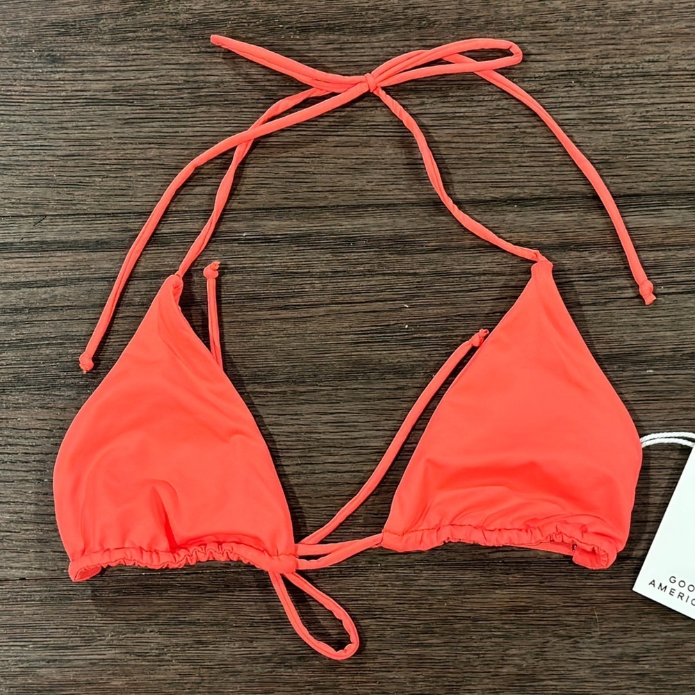 Good American triangle string hot coral Bikini top, sz 1, NWT $49